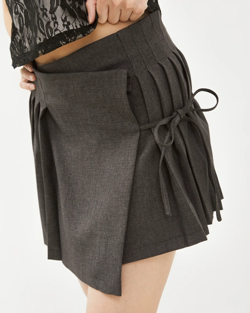 Image of CATHA - Pleats Mini Skirt in Dark Grey
