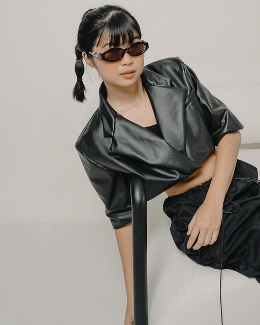 Image of Lisa Leather Crop Blazer