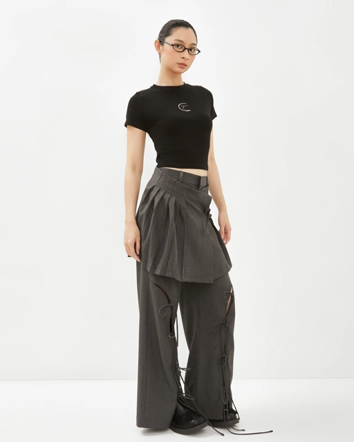 Image of CATHA - Dark Grey String Ribbon Pants