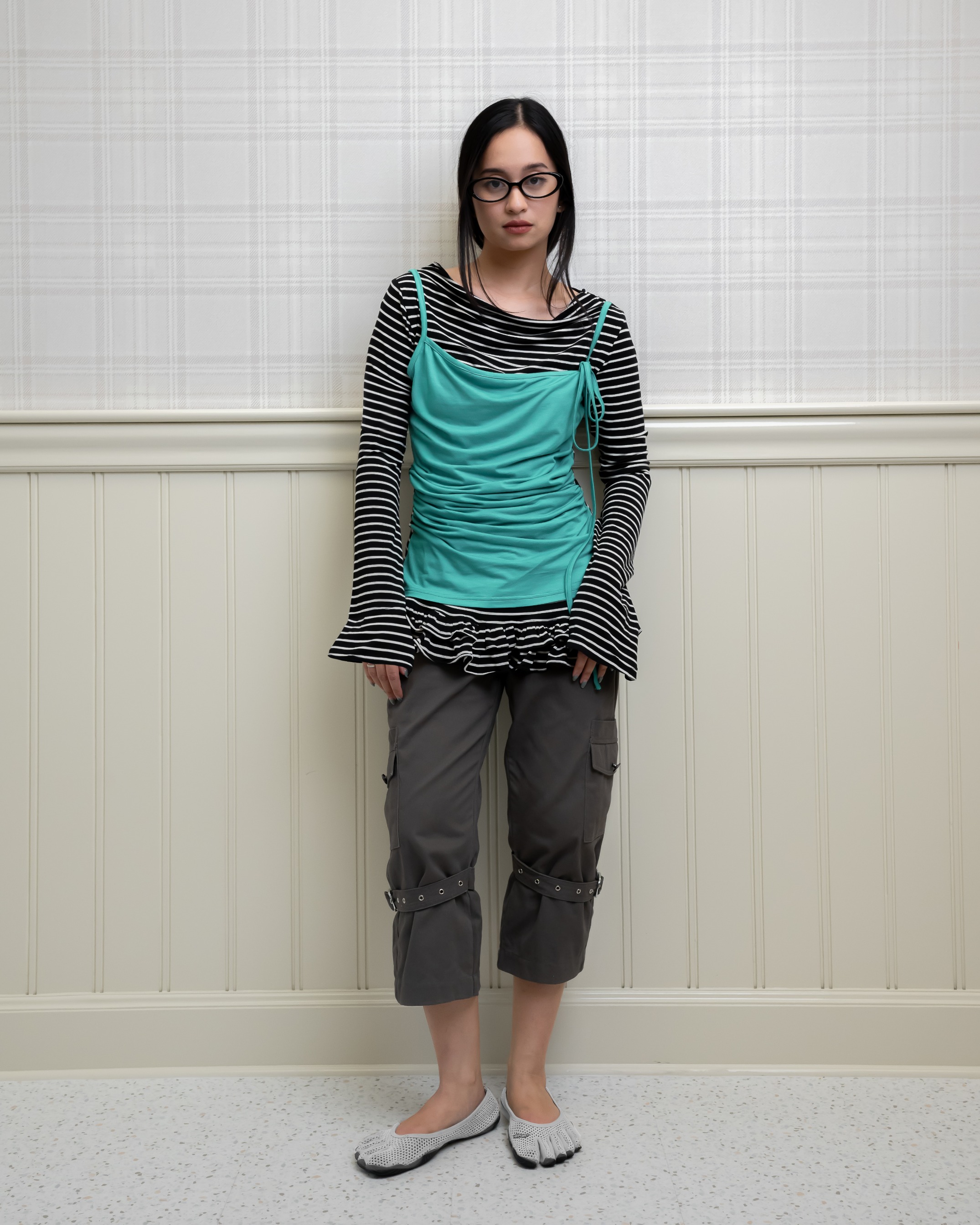 Stripe Ruffle Hem Layer Top