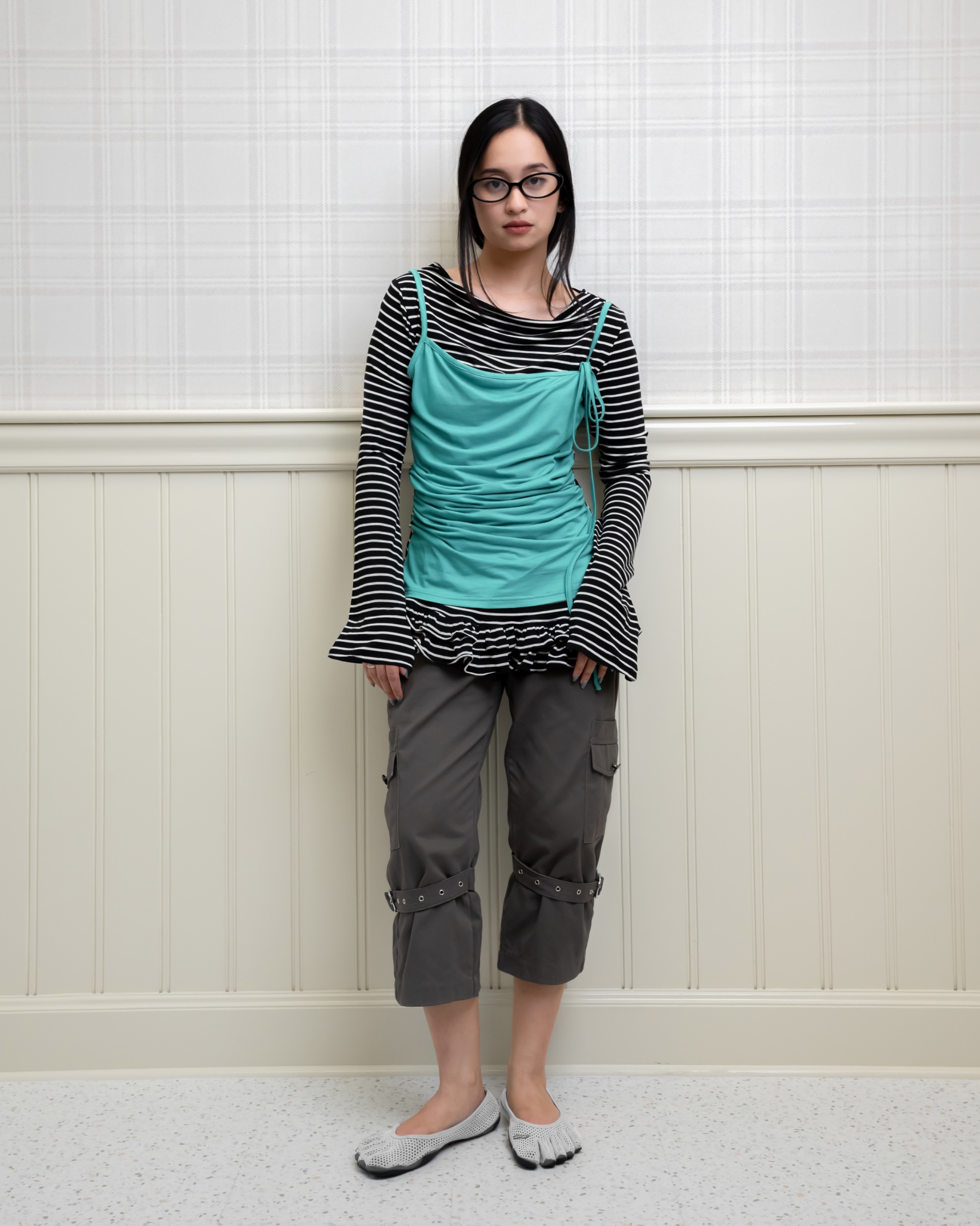 Stripe Ruffle Hem Layer Top