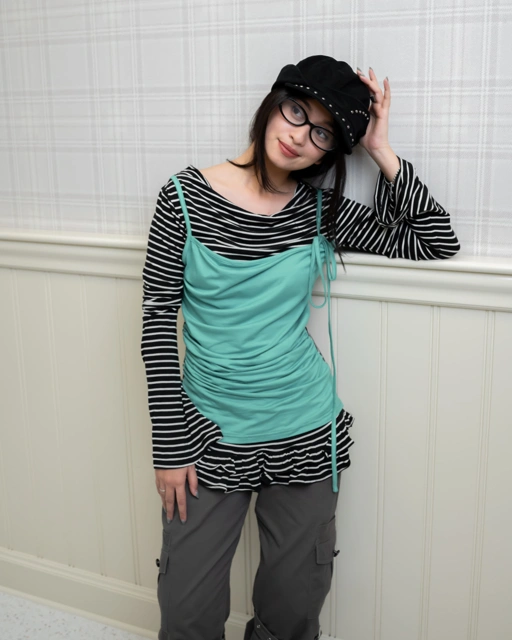 Stripe Ruffle Hem Layer Top
