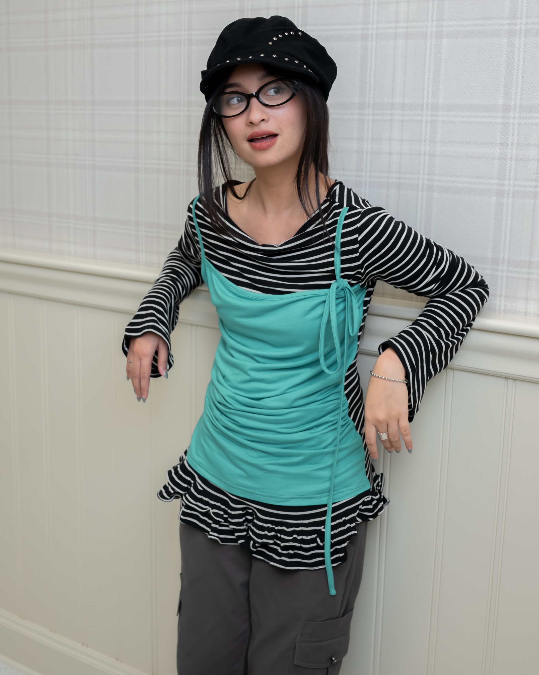 Stripe Ruffle Hem Layer Top