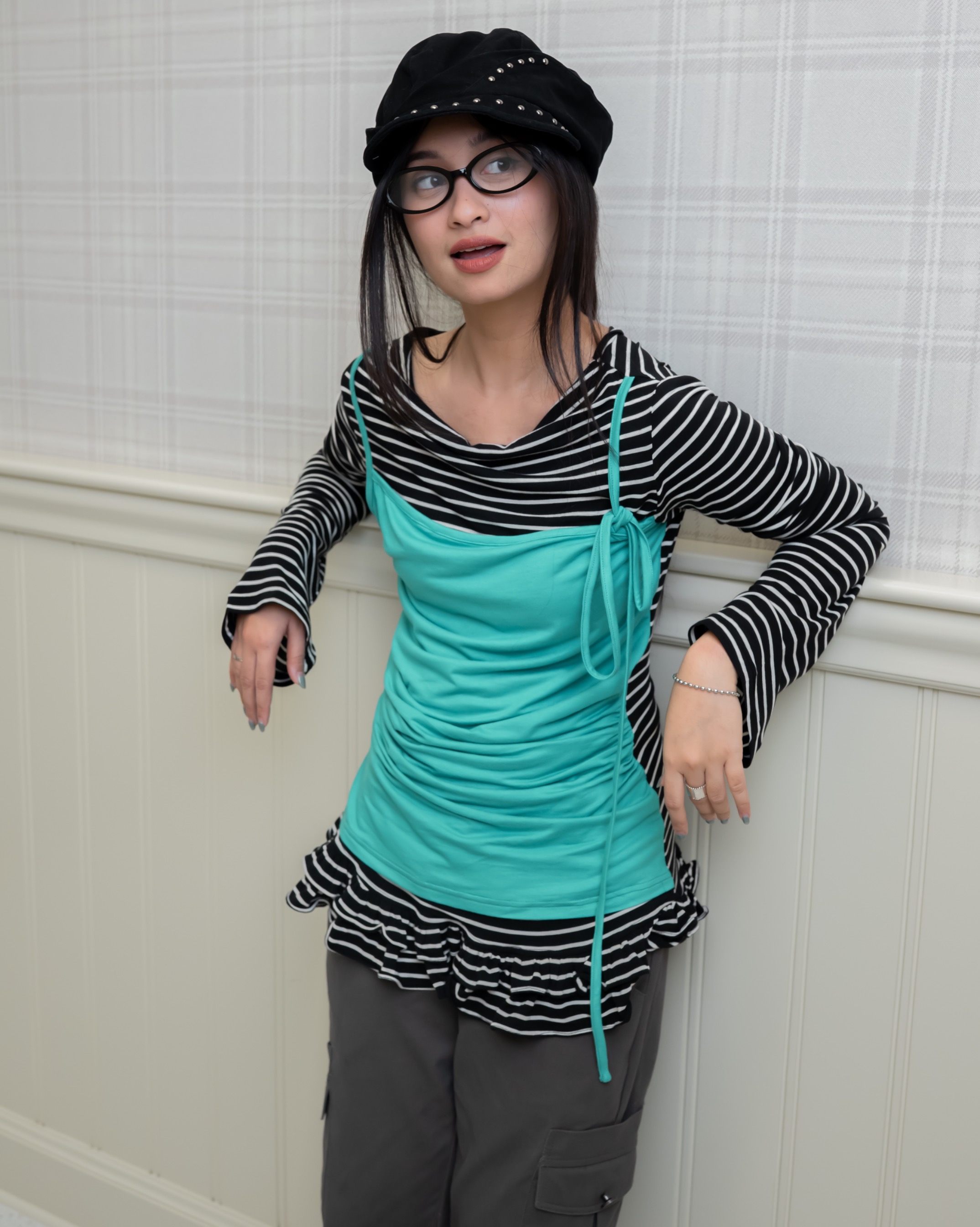Stripe Ruffle Hem Layer Top