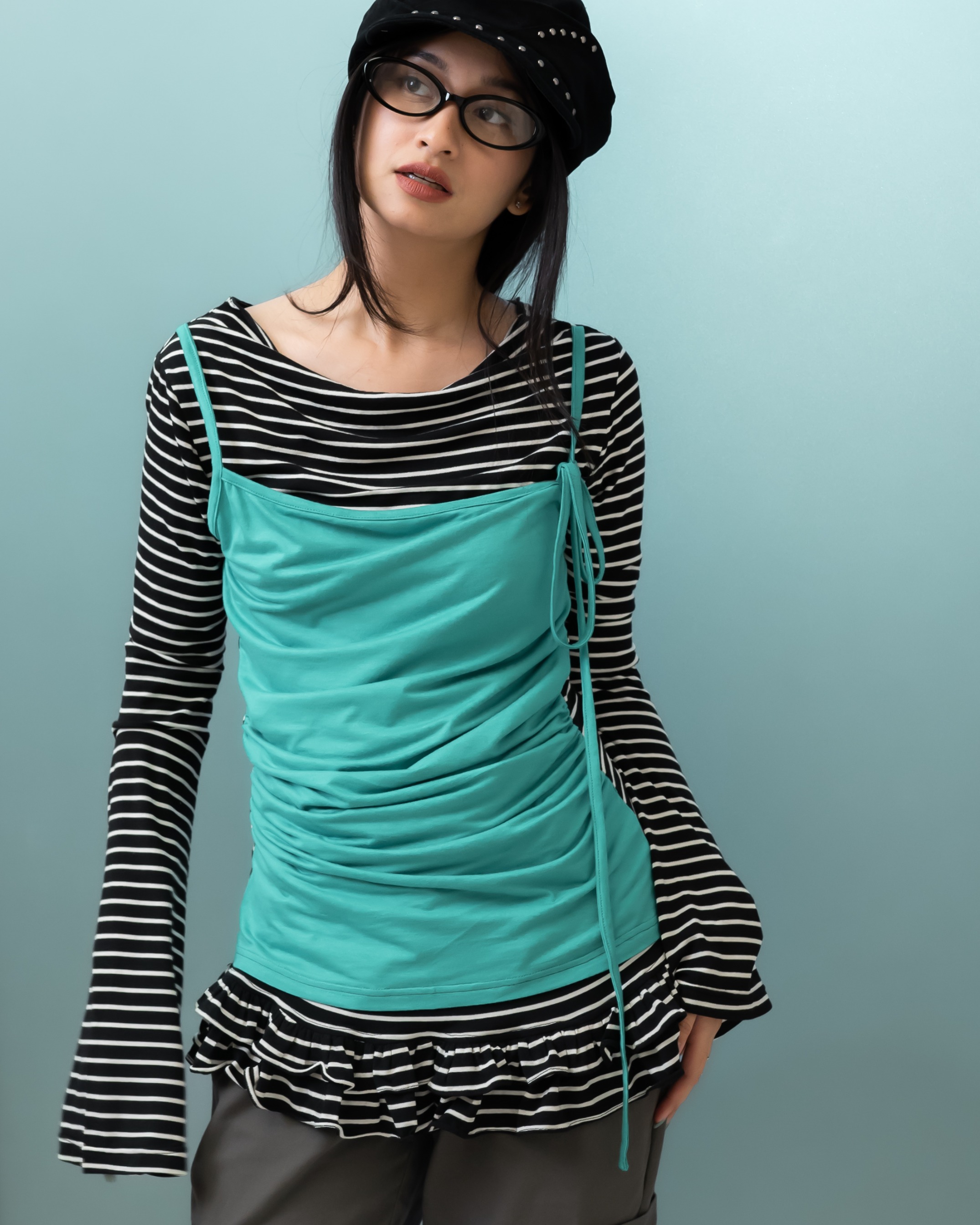 Stripe Ruffle Hem Layer Top