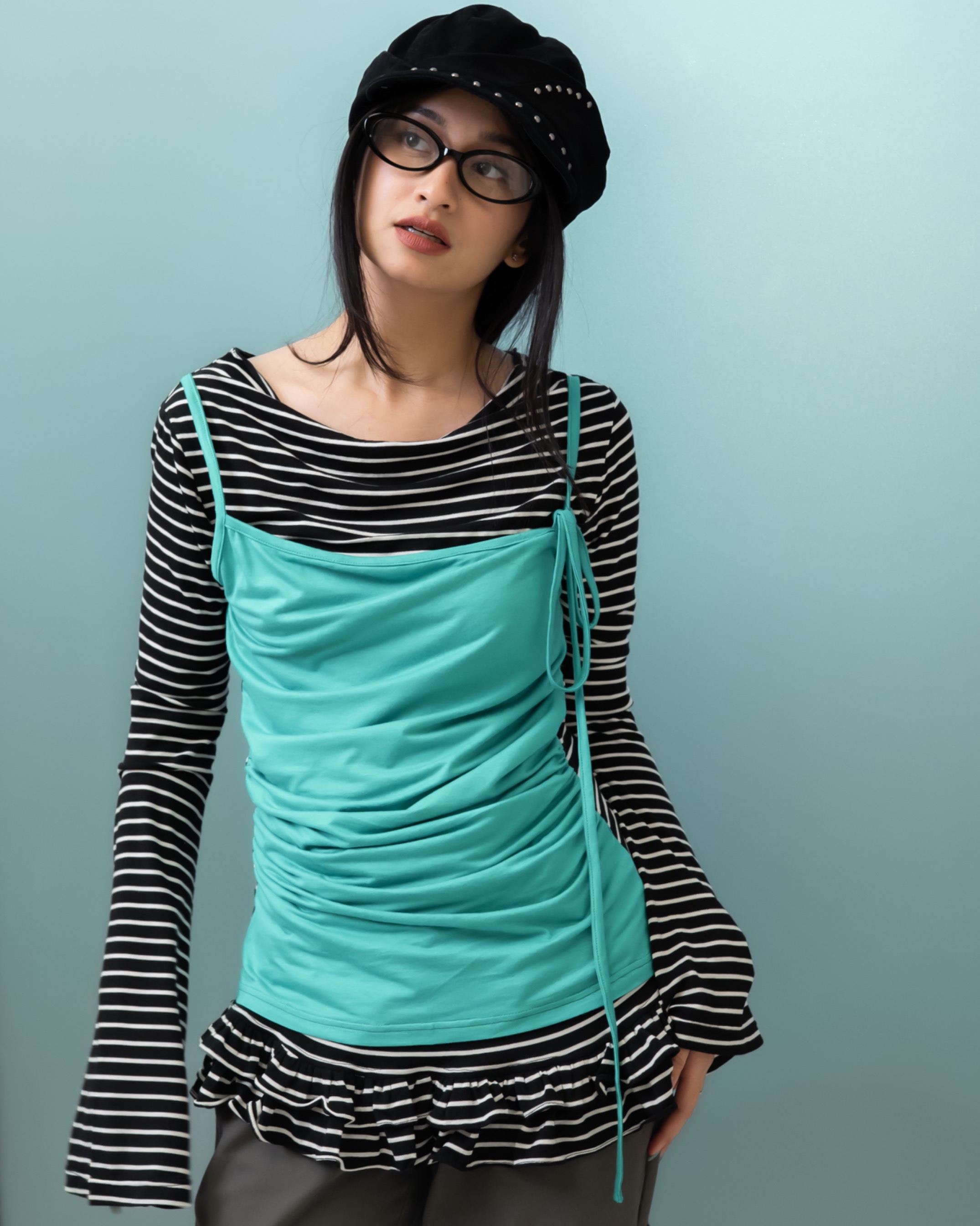 Stripe Ruffle Hem Layer Top