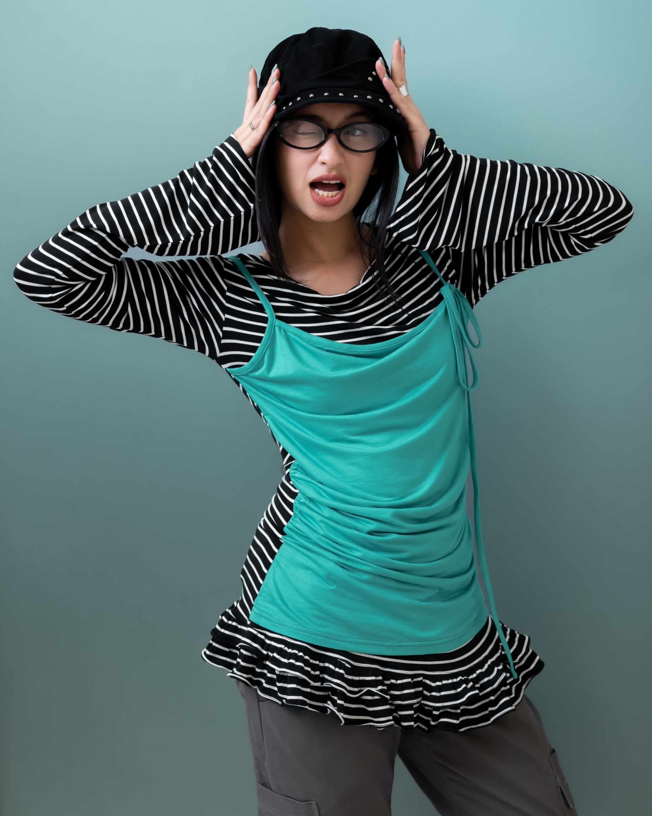 Stripe Ruffle Hem Layer Top