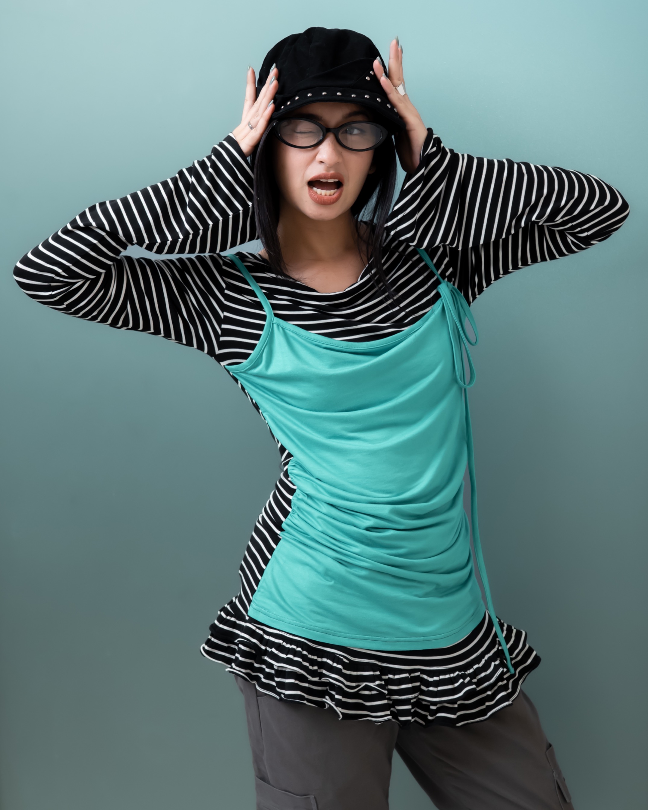 Stripe Ruffle Hem Layer Top
