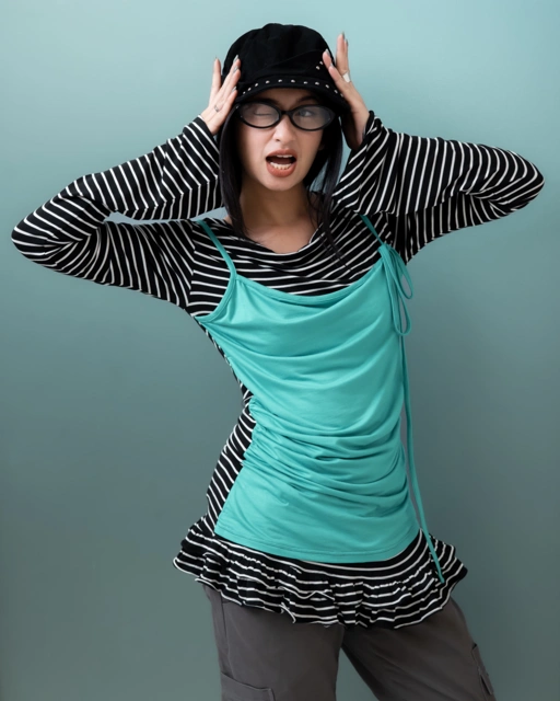 Stripe Ruffle Hem Layer Top