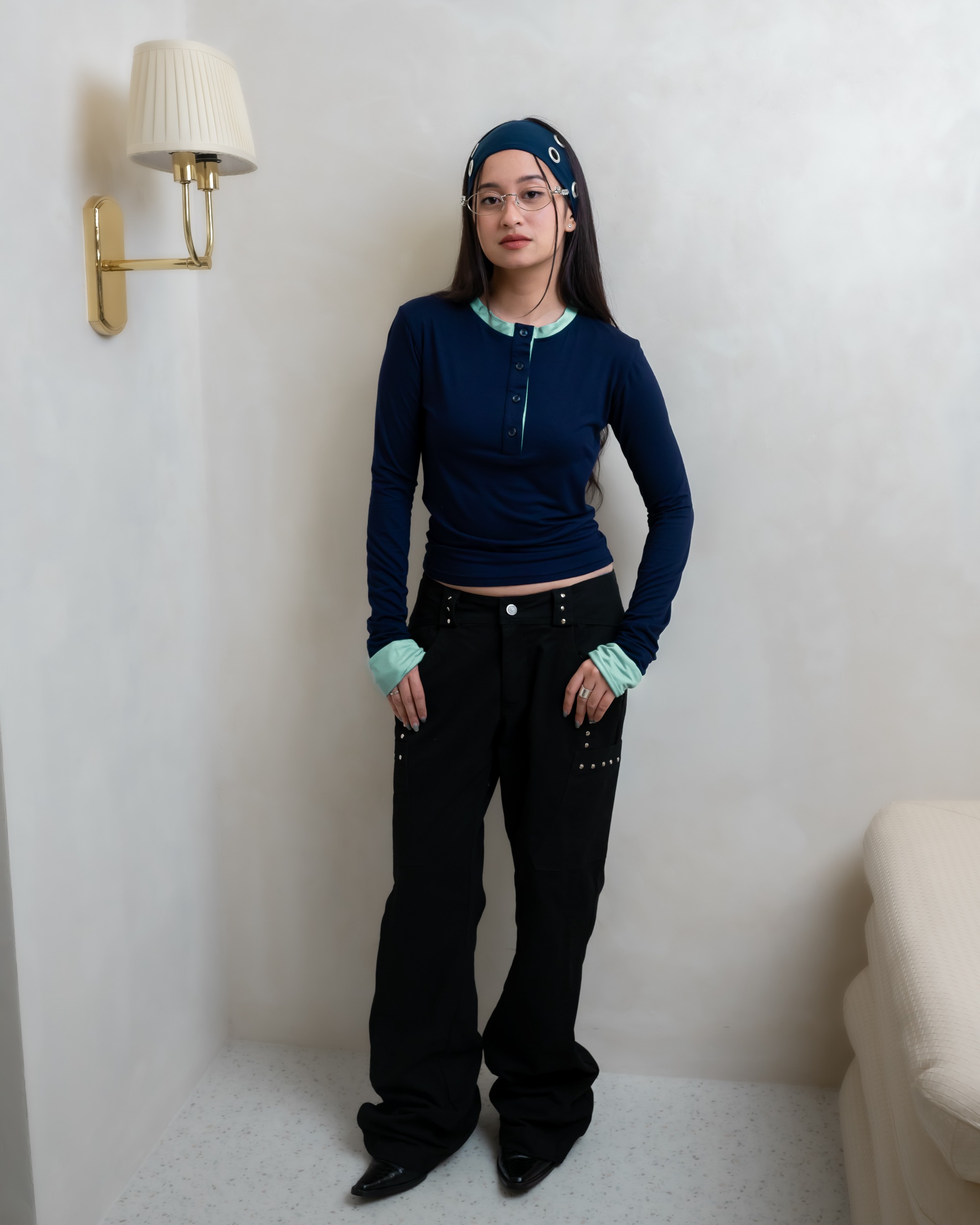 Deep Navy Two Tone Longsleeve Top