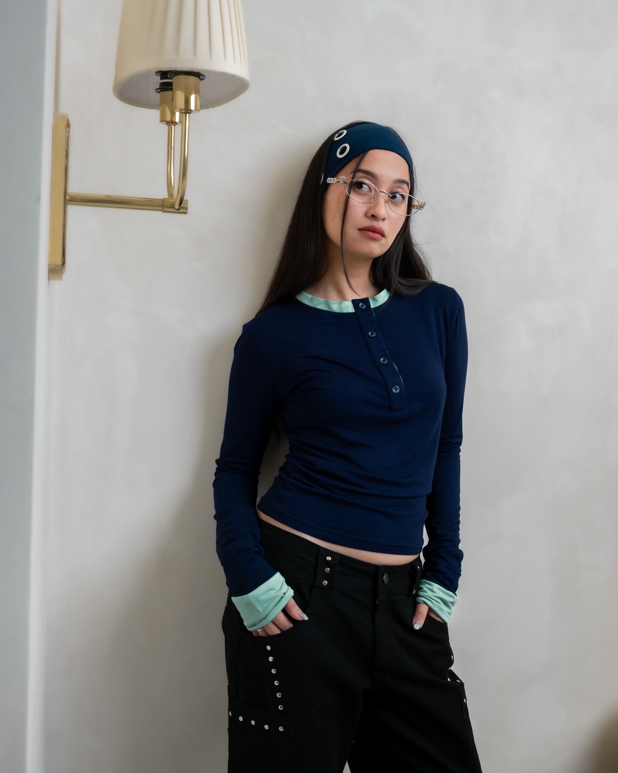 Deep Navy Two Tone Longsleeve Top