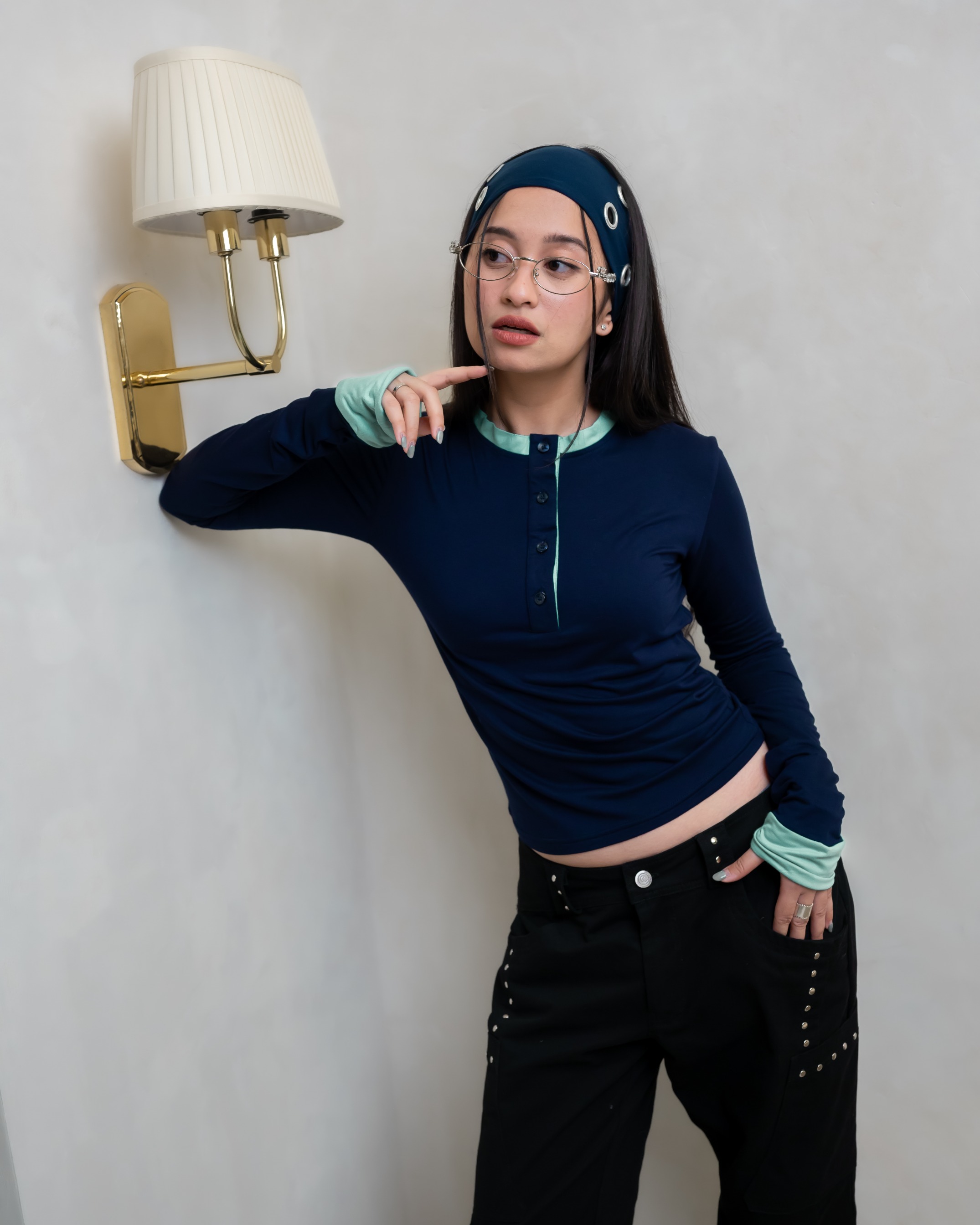 Deep Navy Two Tone Longsleeve Top