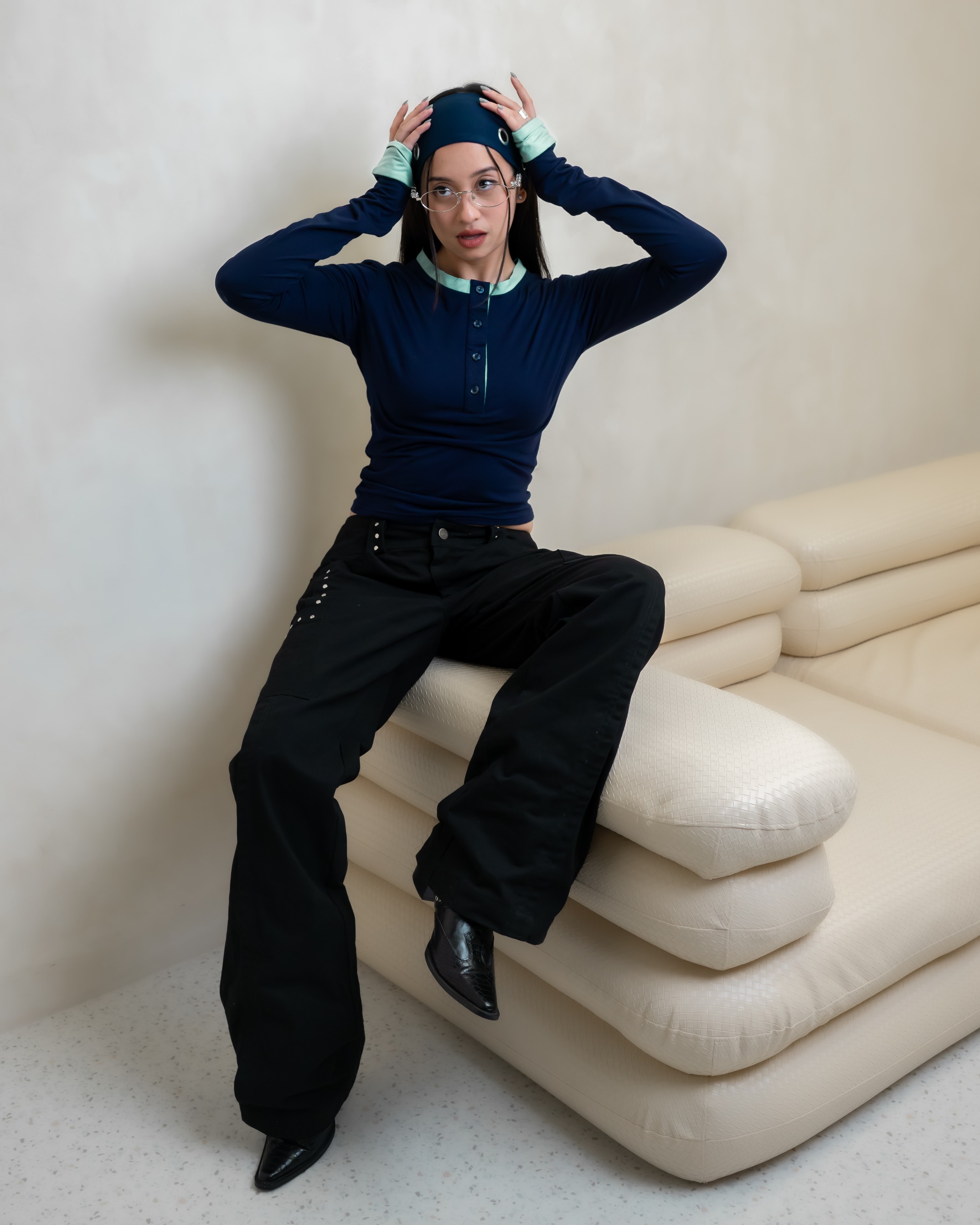 Deep Navy Two Tone Longsleeve Top