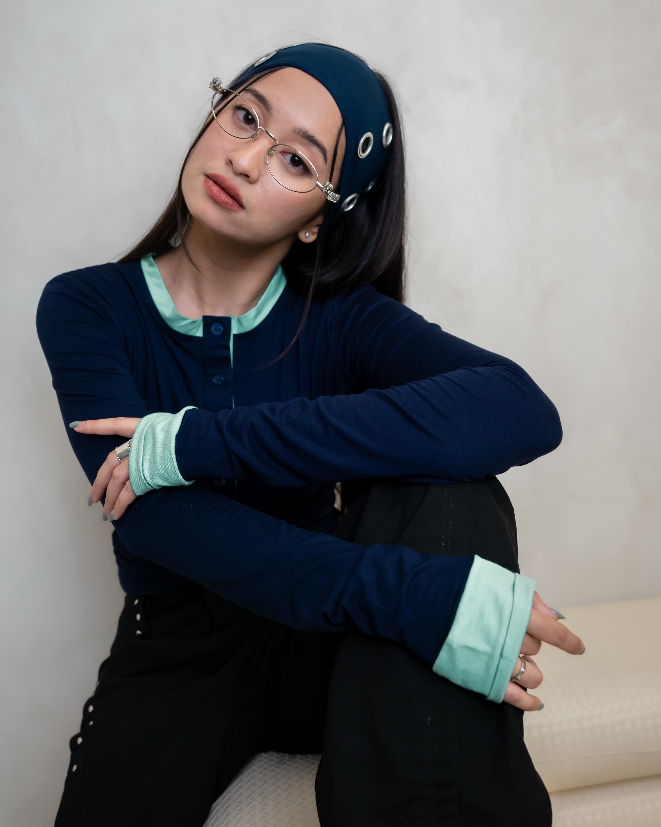 Deep Navy Two Tone Longsleeve Top