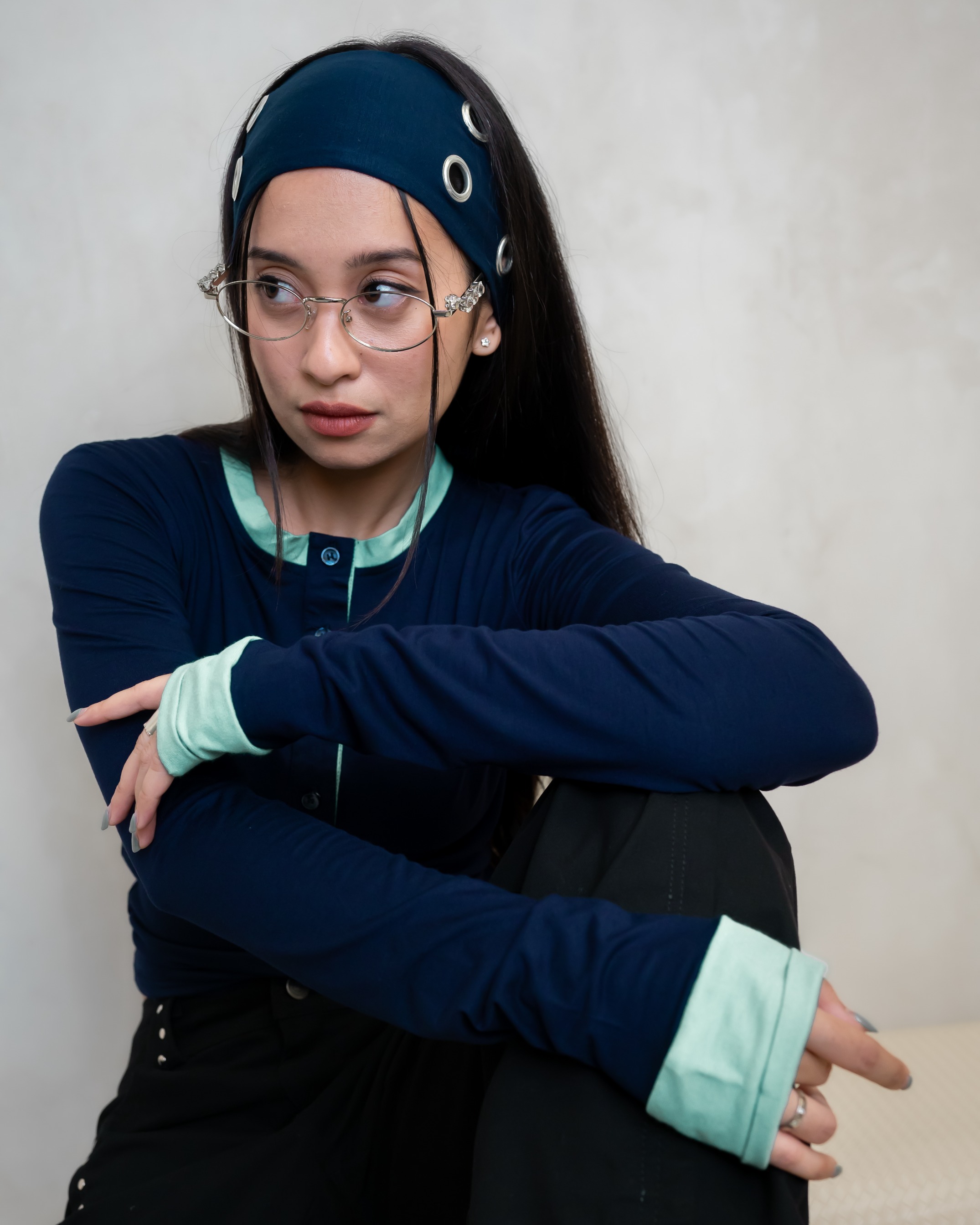 Deep Navy Two Tone Longsleeve Top