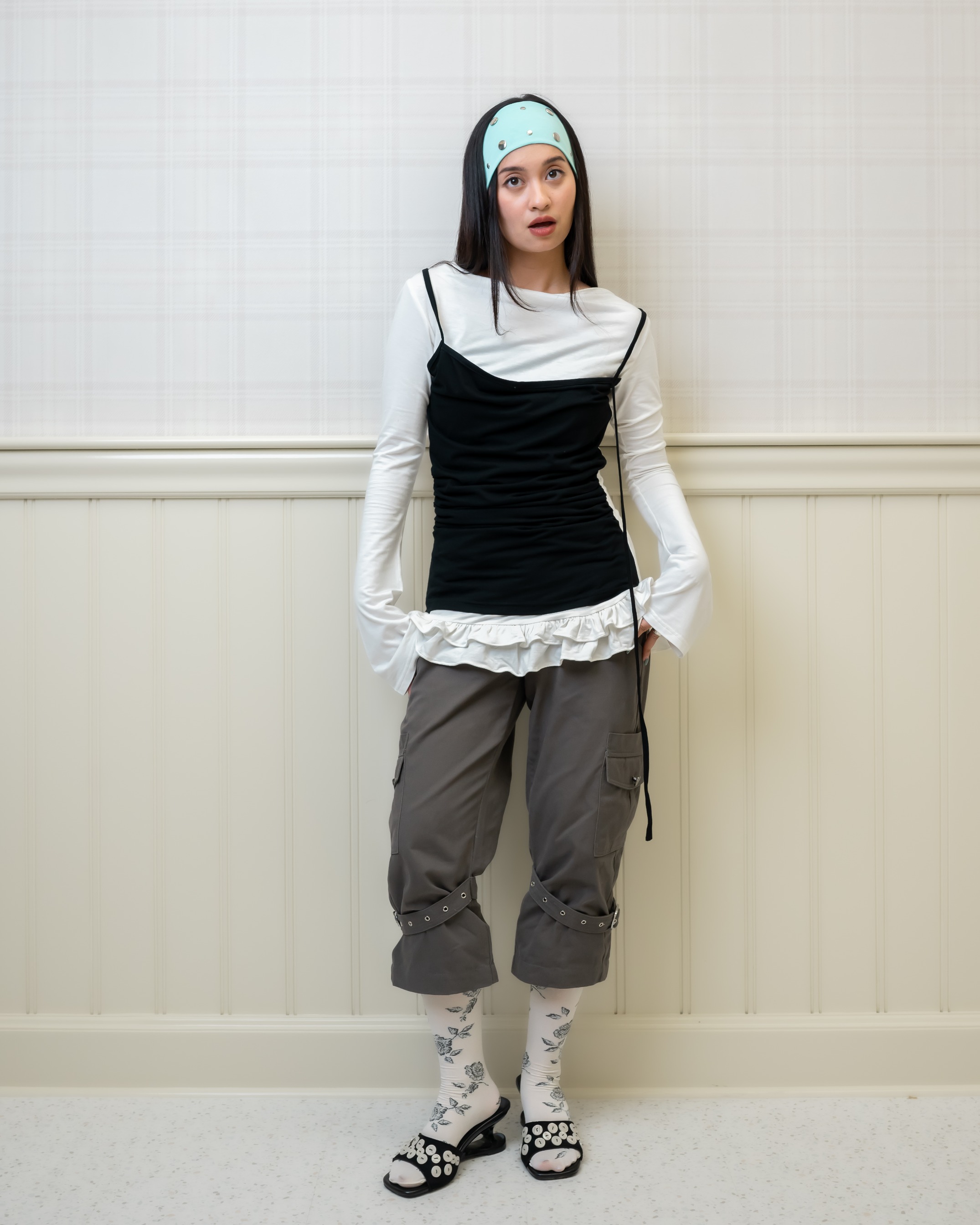 Off White Ruffle Hem Layer Top