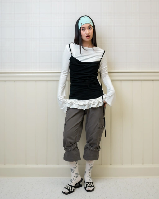 Off White Ruffle Hem Layer Top
