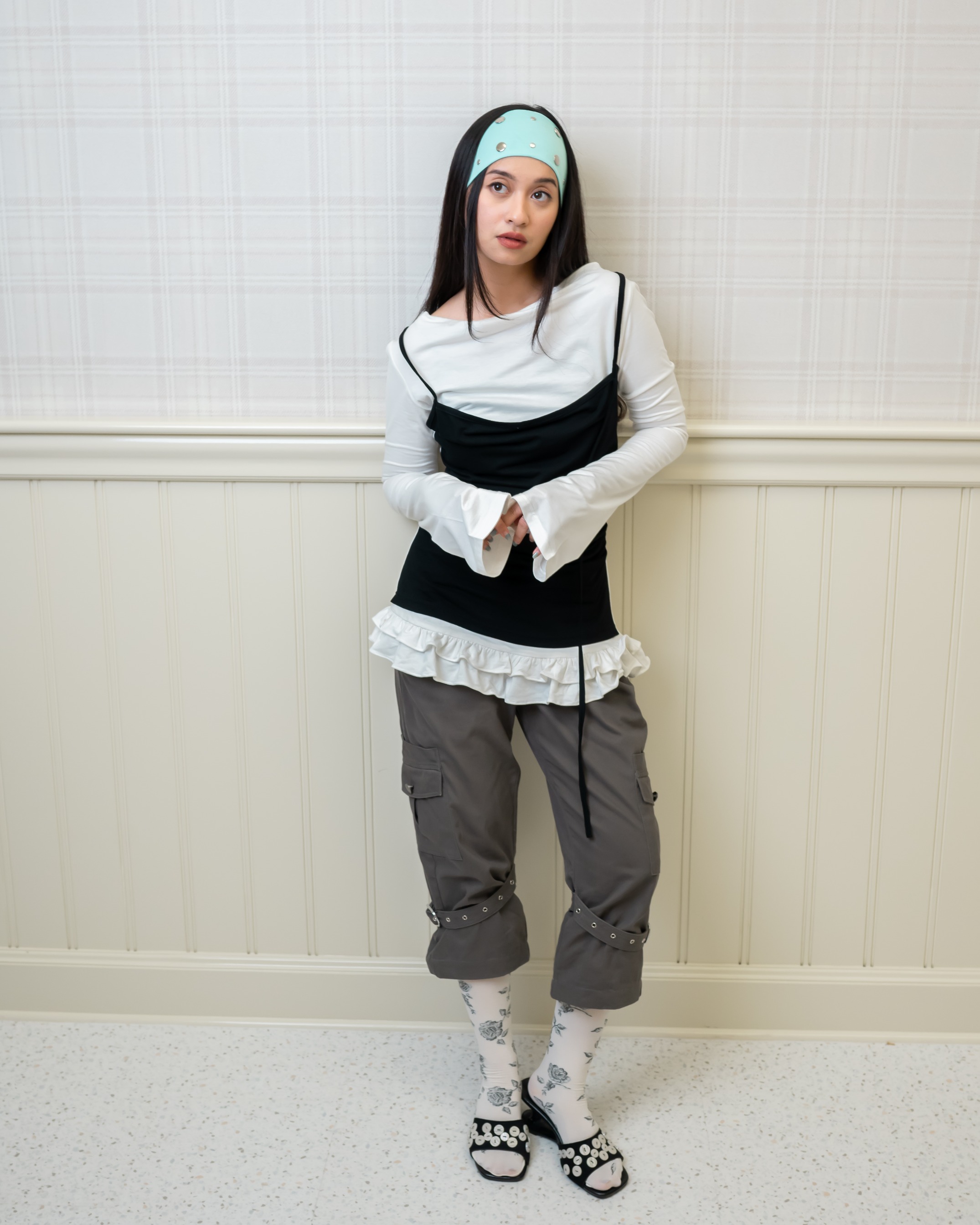 Off White Ruffle Hem Layer Top