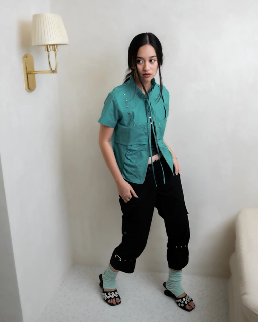 Teal Blade Ruffle Stud Top