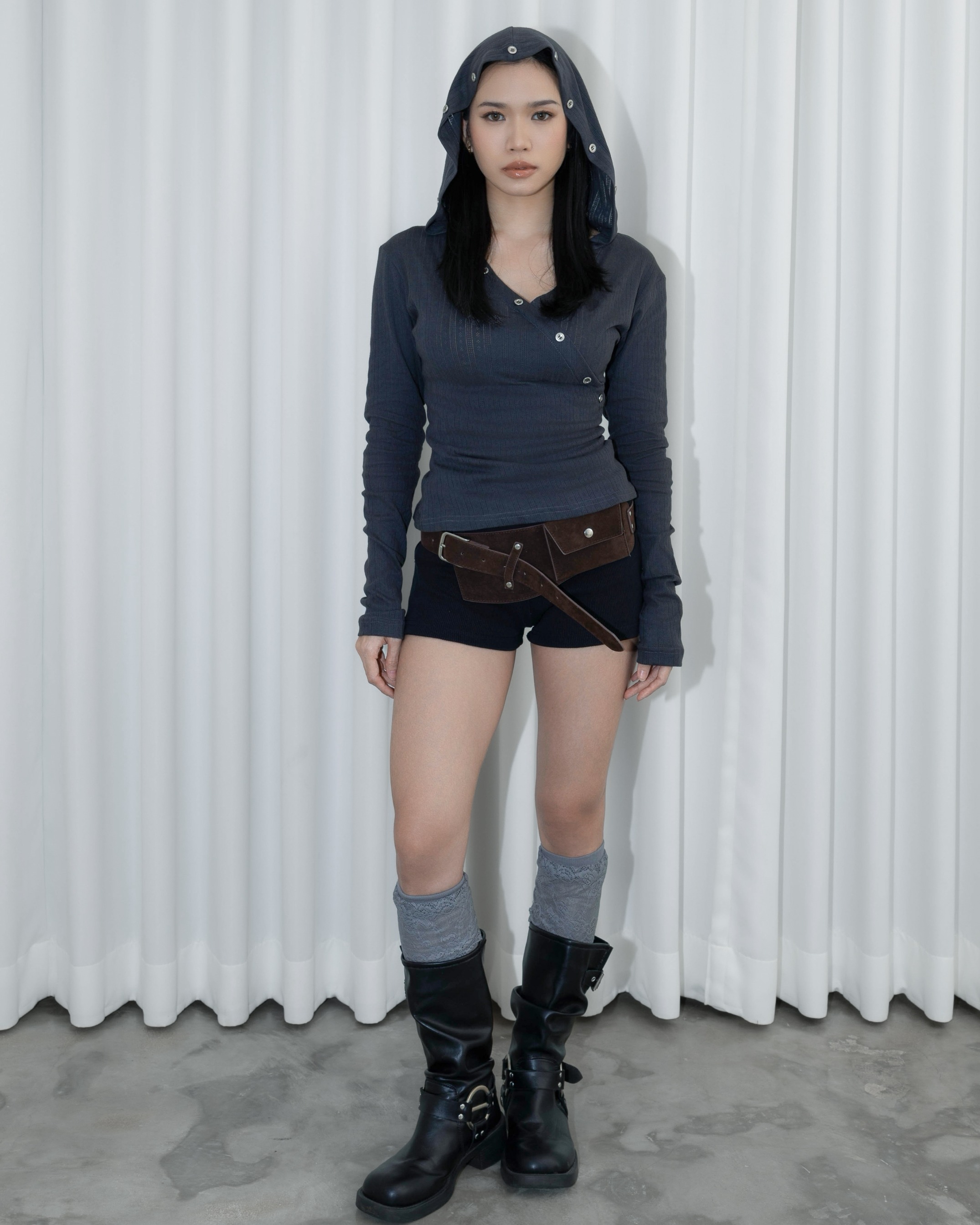 Buttons Hoodie Top