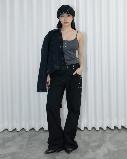 Image of Stud Straight Long Pants