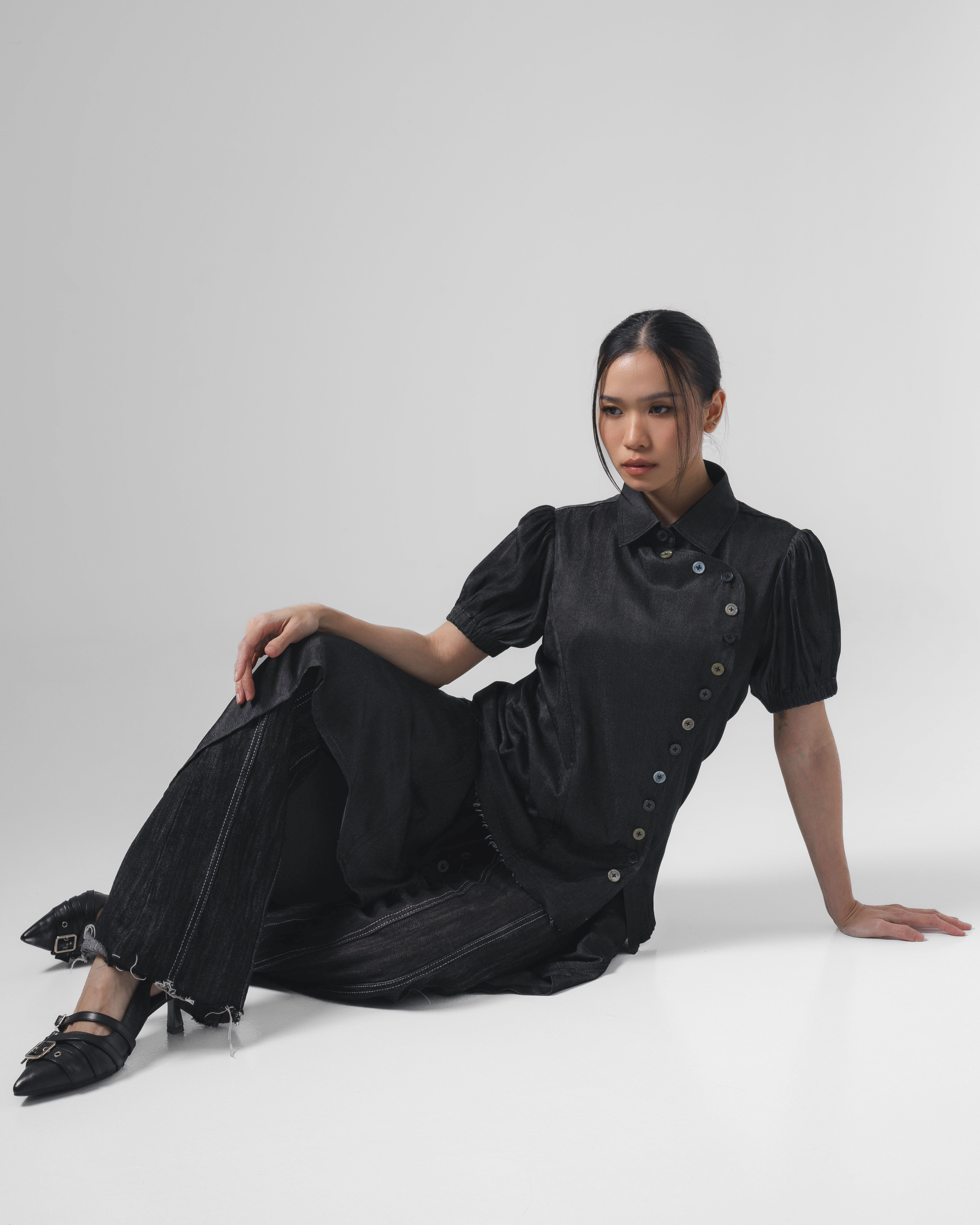 Noir Buttons Poppy Sleeve Shirt