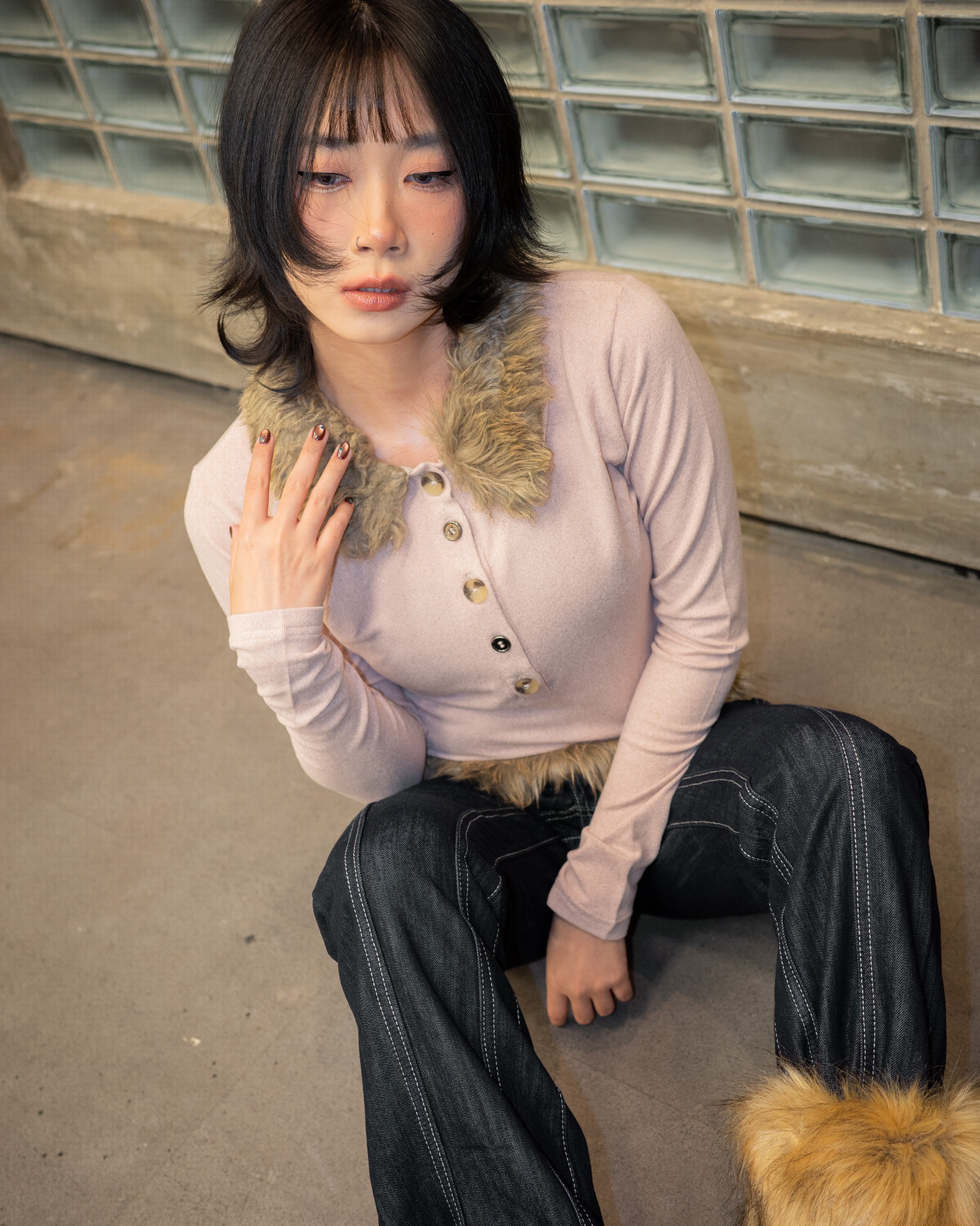 Fur Collar Knit Top