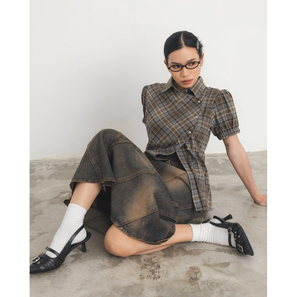 Checkered Poppy Sleeve Shirt