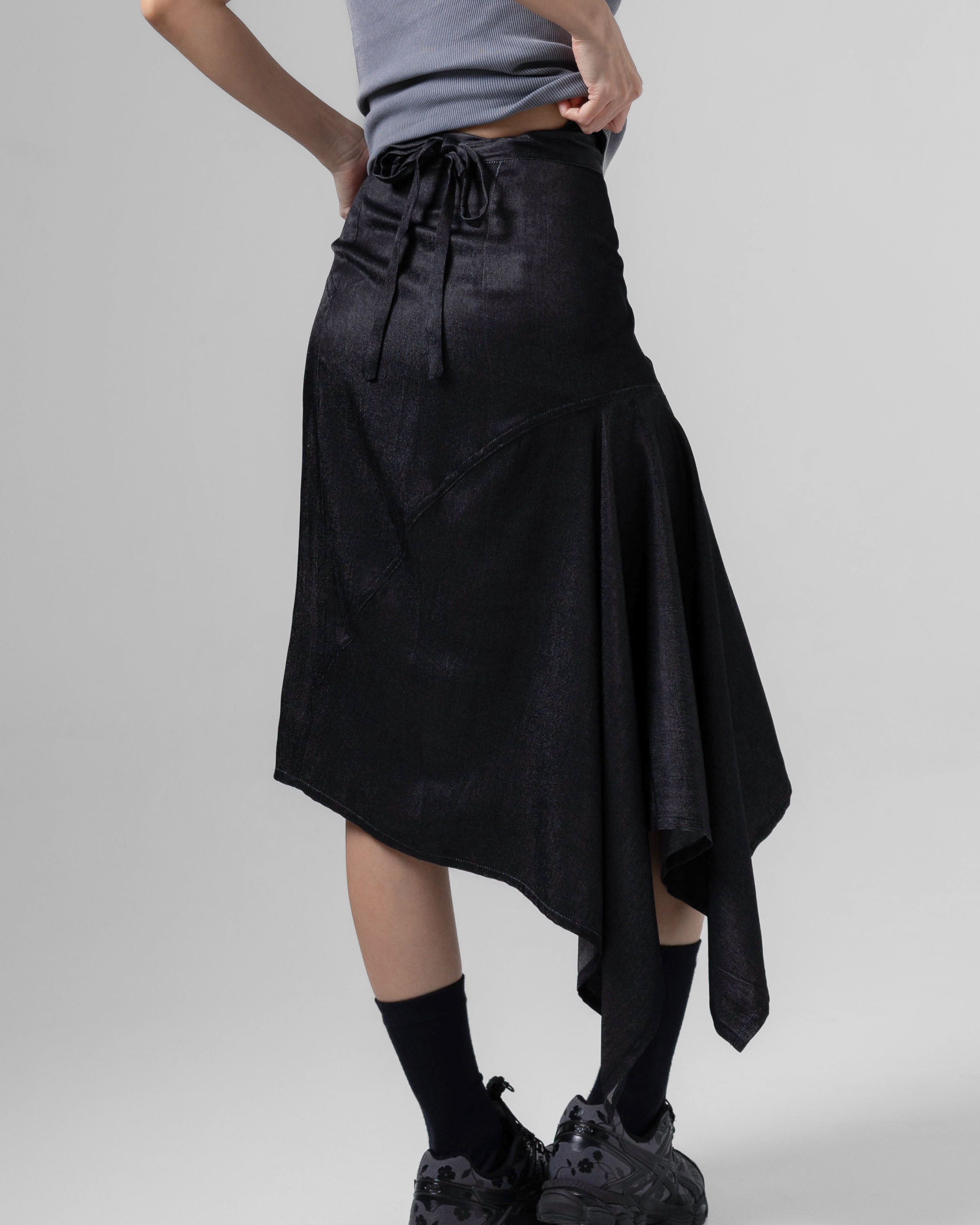 Noir Buttons Wrapped Skirt