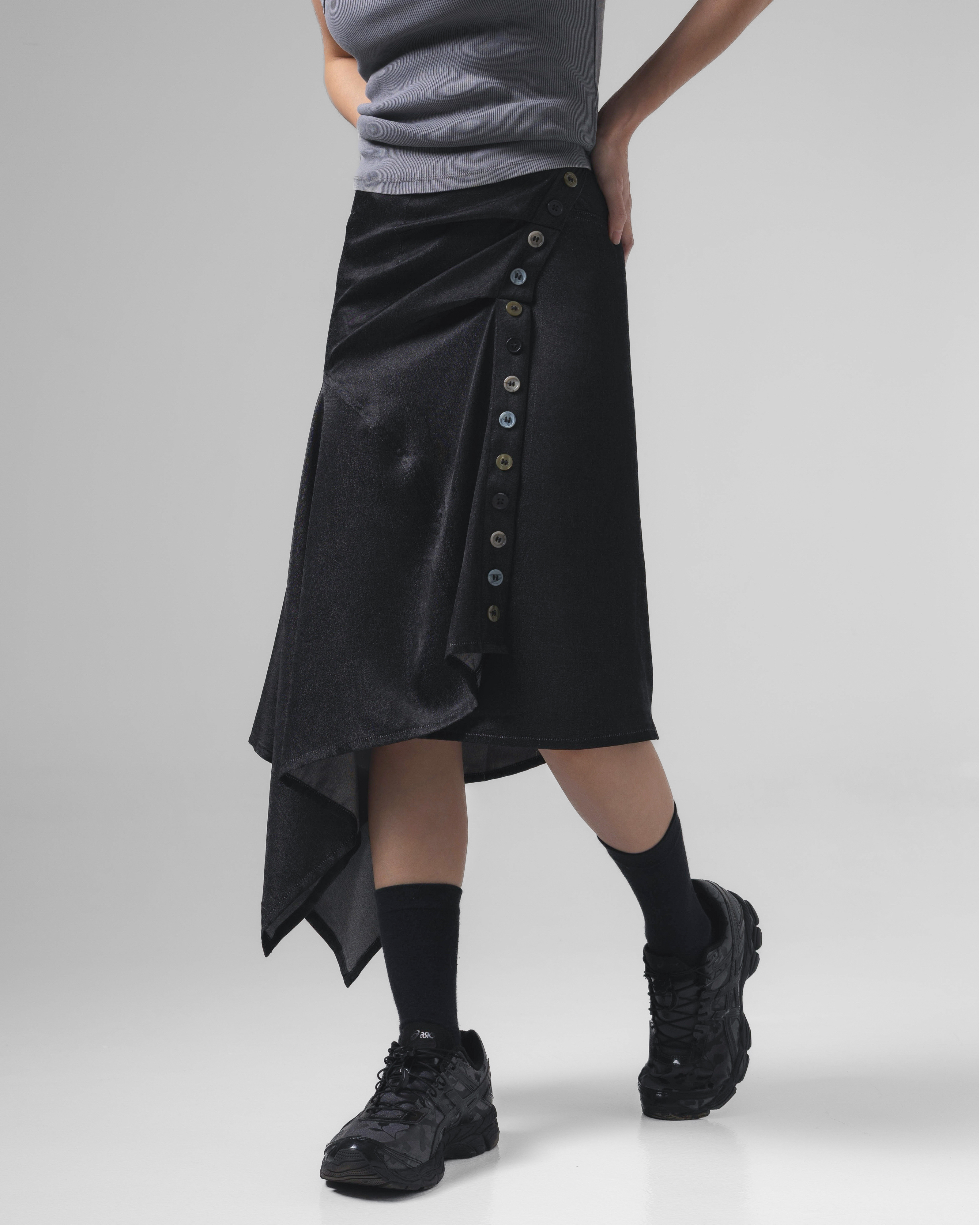 Noir Buttons Wrapped Skirt