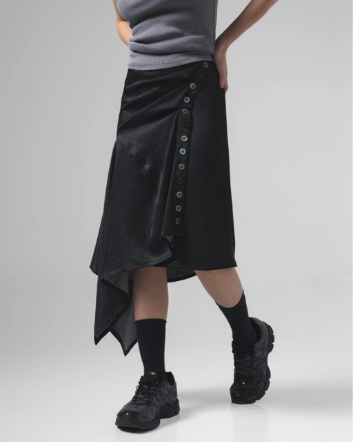 Image of CATHA - Noir Buttons Wrapped Skirt