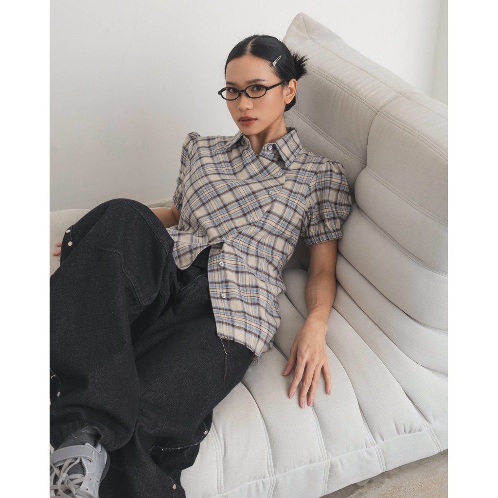 Checkered Poppy Sleeve Shirt