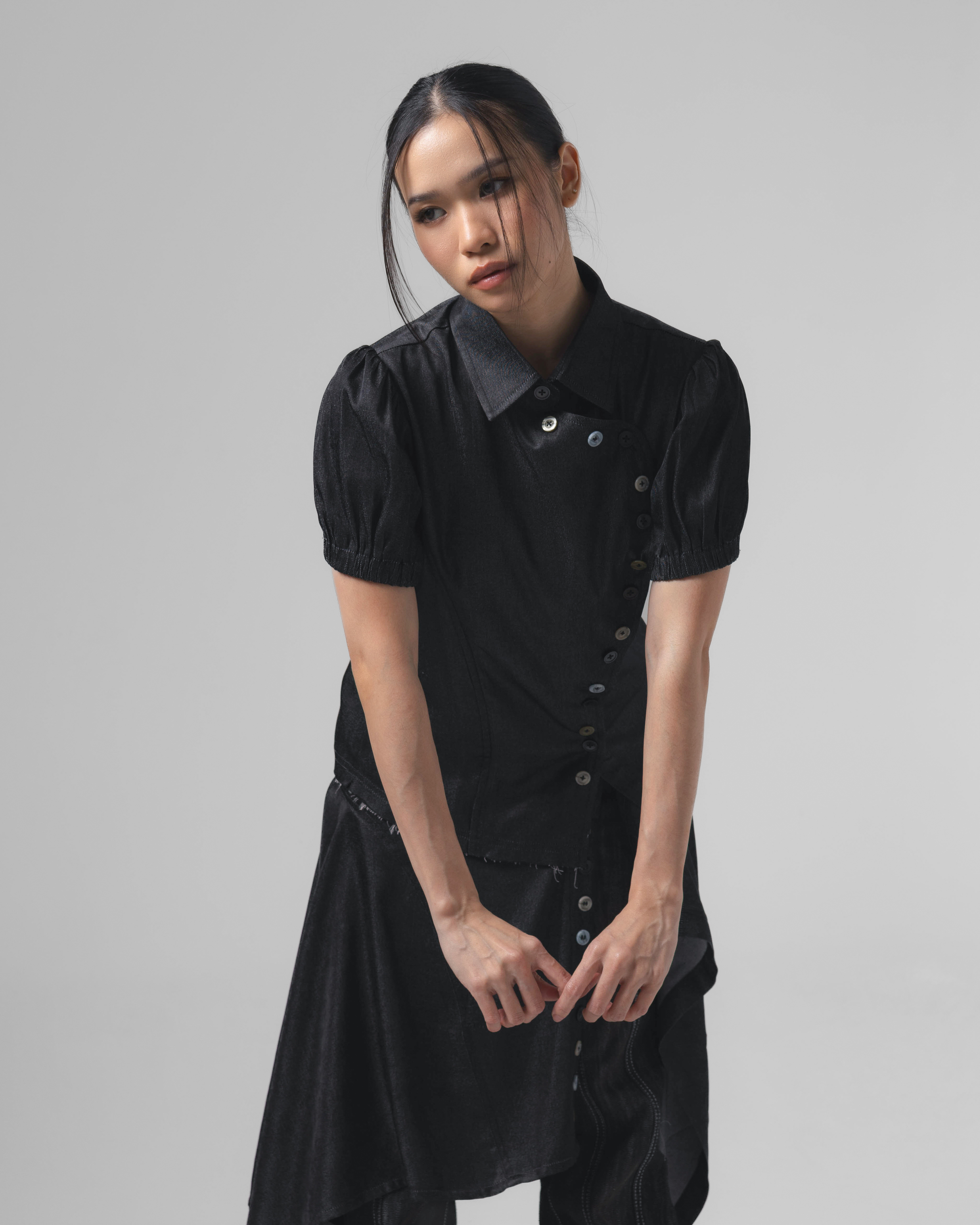Noir Buttons Poppy Sleeve Shirt