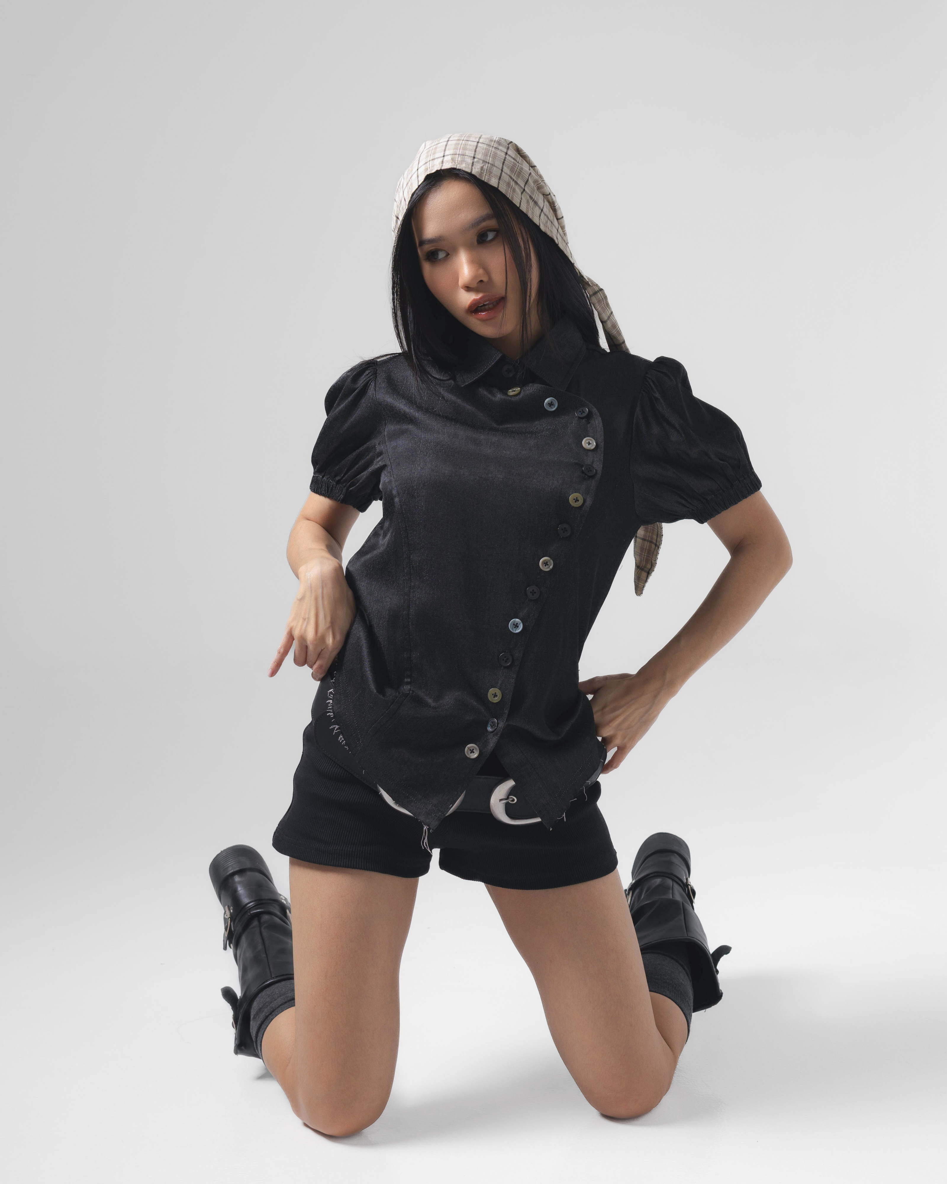 Noir Buttons Poppy Sleeve Shirt