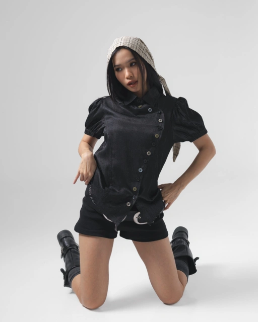 Image of CATHA - Noir Buttons Poppy Sleeve Shirt