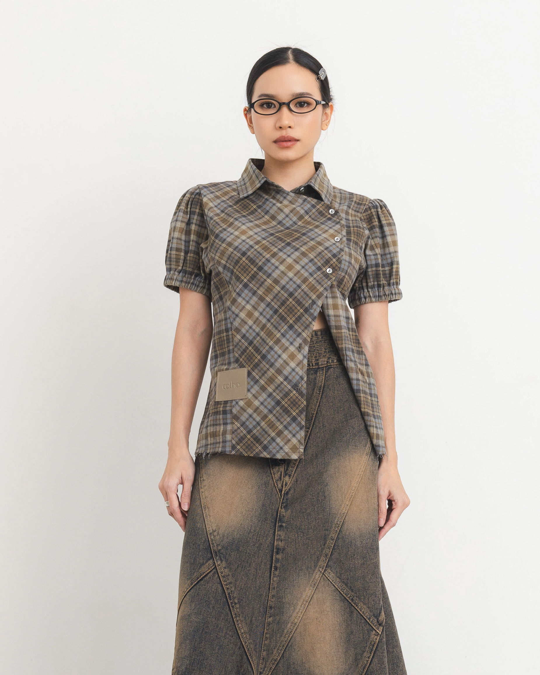 Checkered Poppy Sleeve Shirt