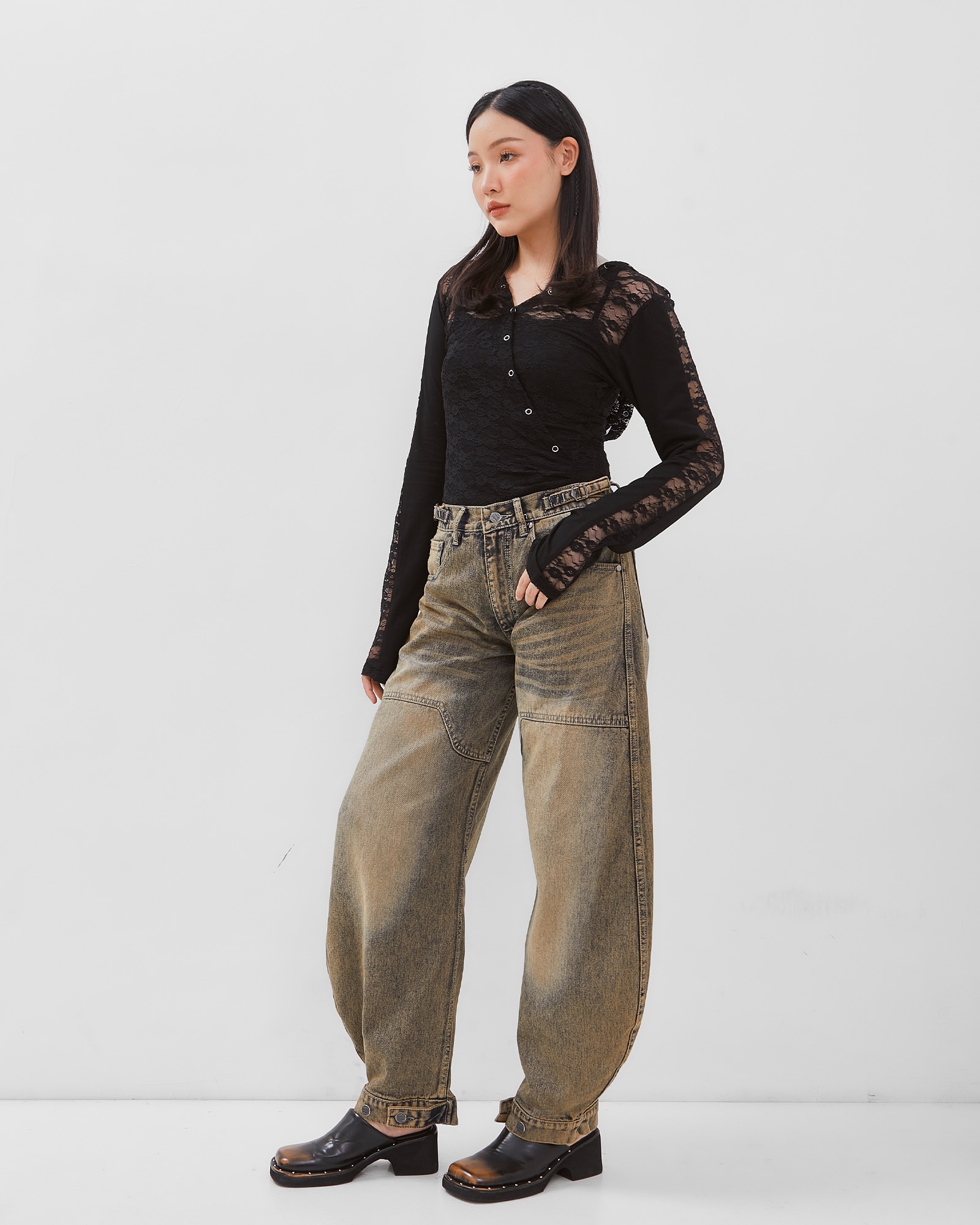 CATHA - Semi Carpenter Washed Adjustable Leg Baloon Line Up Jeans