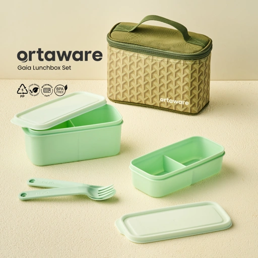 Image of [GAIA Lunchbox Set] | ORTAWARE | Tas + Tempat bekal 2 sekat + Sendok Garpu | BPA FREE MICROWAVE SAFE