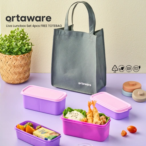Image of "[LIVA Lunchbox Set] | ORTAWARE | Kotak bekal 2 Set + Sendok Garpu | FREE TAS | BPA FREE MICROWAVE SAFE"