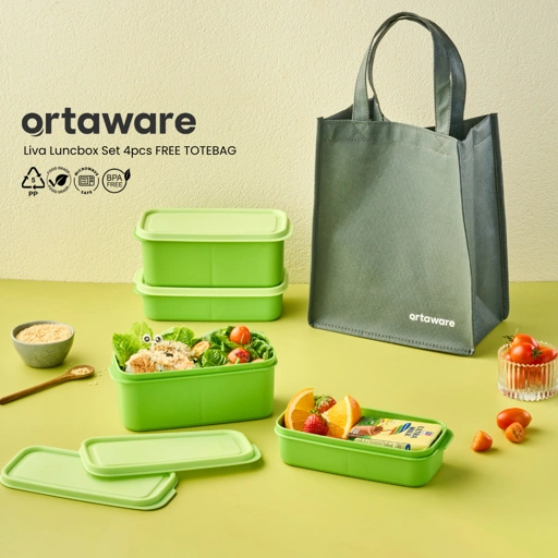 Image of "[LIVA Lunchbox Set] | ORTAWARE | Kotak bekal 2 Set + Sendok Garpu | FREE TAS | BPA FREE MICROWAVE SAFE"