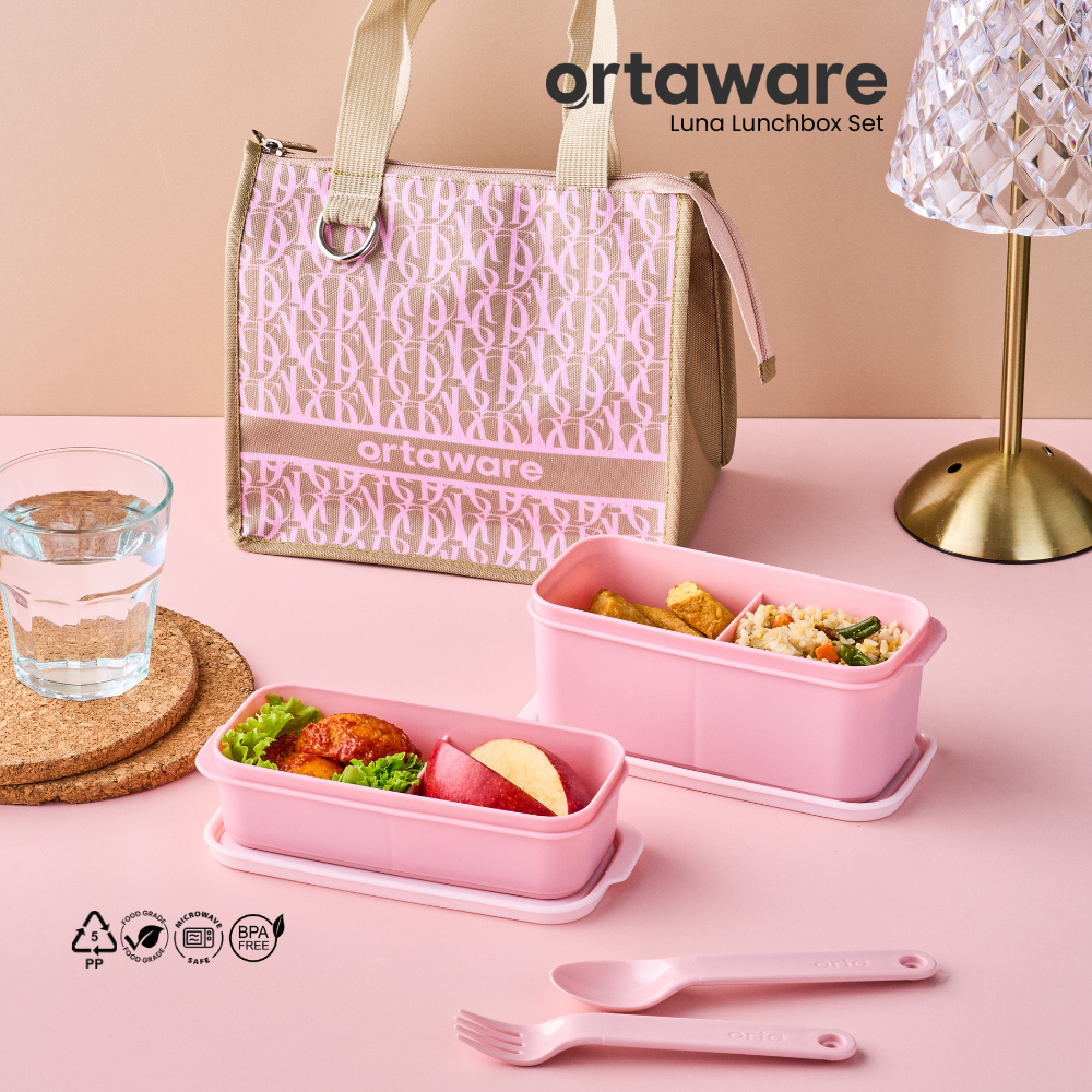 [LUNA Lunchbox Set] | ORTAWARE | Tas + Tempat bekal 2 sekat + Sendok Garpu | BPA FREE MICROWAVE SAFE