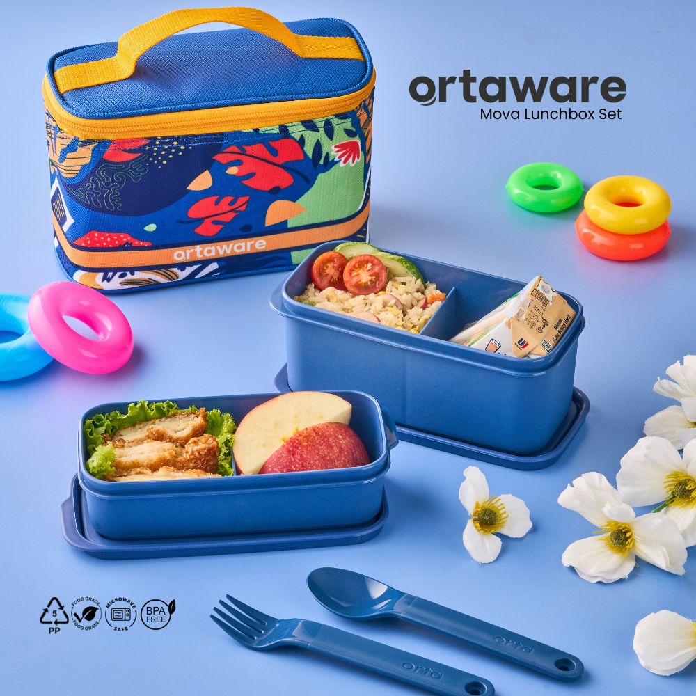 [Mova Lunchbox Set] | ORTAWARE | Tas + Tempat bekal 2 sekat + Sendok Garpu | BPA FREE MICROWAVE SAFE