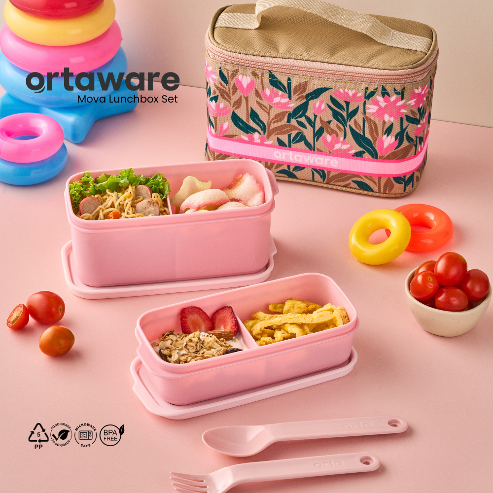 [Mova Lunchbox Set] | ORTAWARE | Tas + Tempat bekal 2 sekat + Sendok Garpu | BPA FREE MICROWAVE SAFE