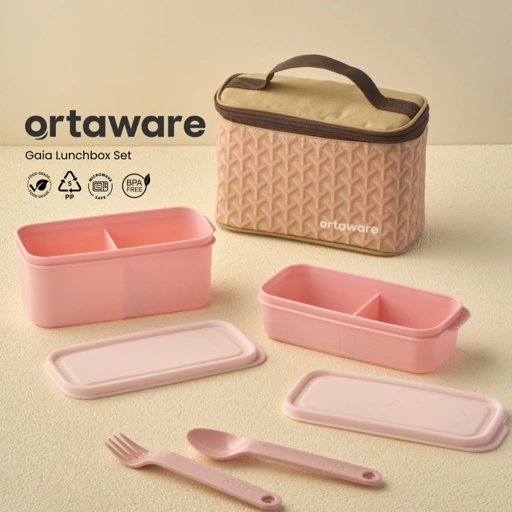 Image of [GAIA Lunchbox Set] | ORTAWARE | Tas + Tempat bekal 2 sekat + Sendok Garpu | BPA FREE MICROWAVE SAFE