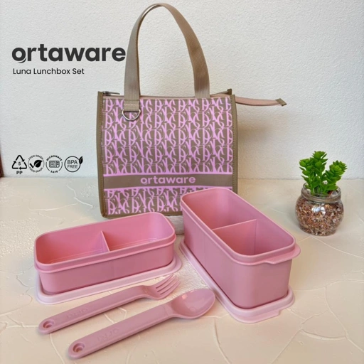 Image of [LUNA Lunchbox Set] | ORTAWARE | Tas + Tempat bekal 2 sekat + Sendok Garpu | BPA FREE MICROWAVE SAFE