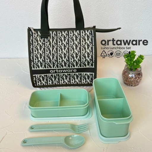 Image of [LUNA Lunchbox Set] | ORTAWARE | Tas + Tempat bekal 2 sekat + Sendok Garpu | BPA FREE MICROWAVE SAFE