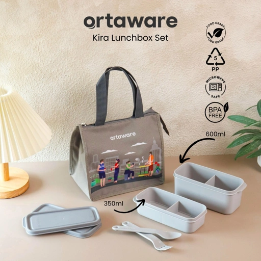 Image of [Kira Lunchbox Set 2 Sekat] | ORTAWARE | Tas +  Tempat Bekal + SendokGarpu | BPAFREE  MICROWAVE SAFE
