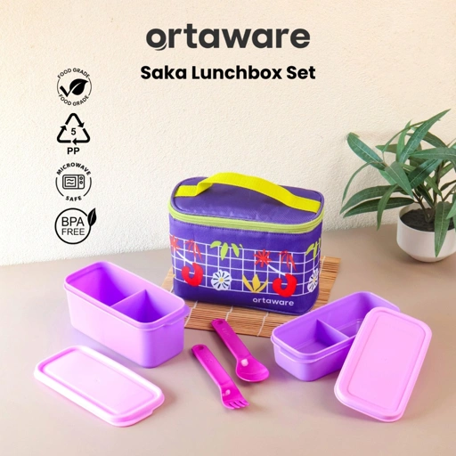 Image of [Saka Lunchbox Set] | ORTAWARE | Tas + Tempat bekal 2 sekat + Sendok Garpu | BPA FREE MICROWAVE SAFE