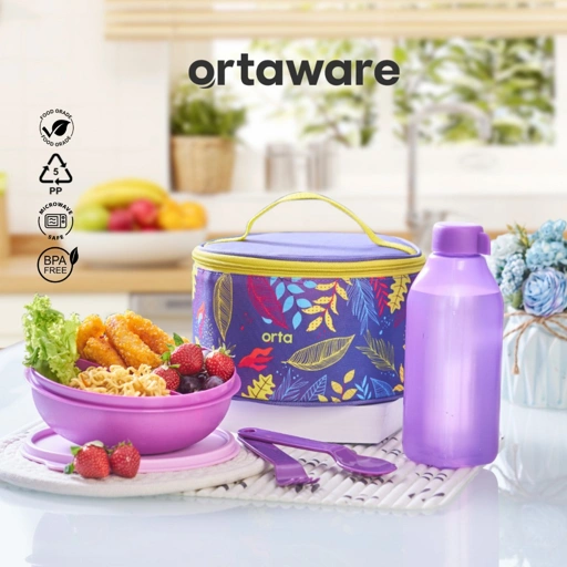 Image of [Elna Lunchbox Set] | ORTAWARE | Kotak Makan + Botol + SendokGarpu + Tas | MICROWAVE SAFE & BPA FREE