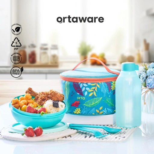 Image of [Elna Lunchbox Set] | ORTAWARE | Kotak Makan + Botol + SendokGarpu + Tas | MICROWAVE SAFE & BPA FREE